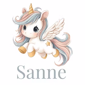 Figur og navn til lue Enhjørning pastel