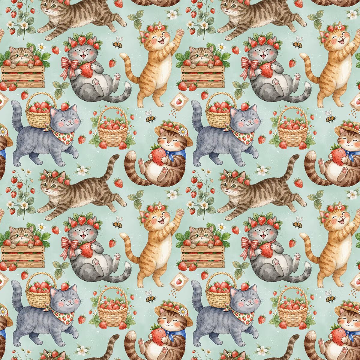 Søte katter på jordbærplukking jersey