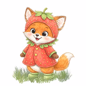 Baby fox with strawberries 1