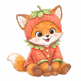 Baby fox with strawberries 2