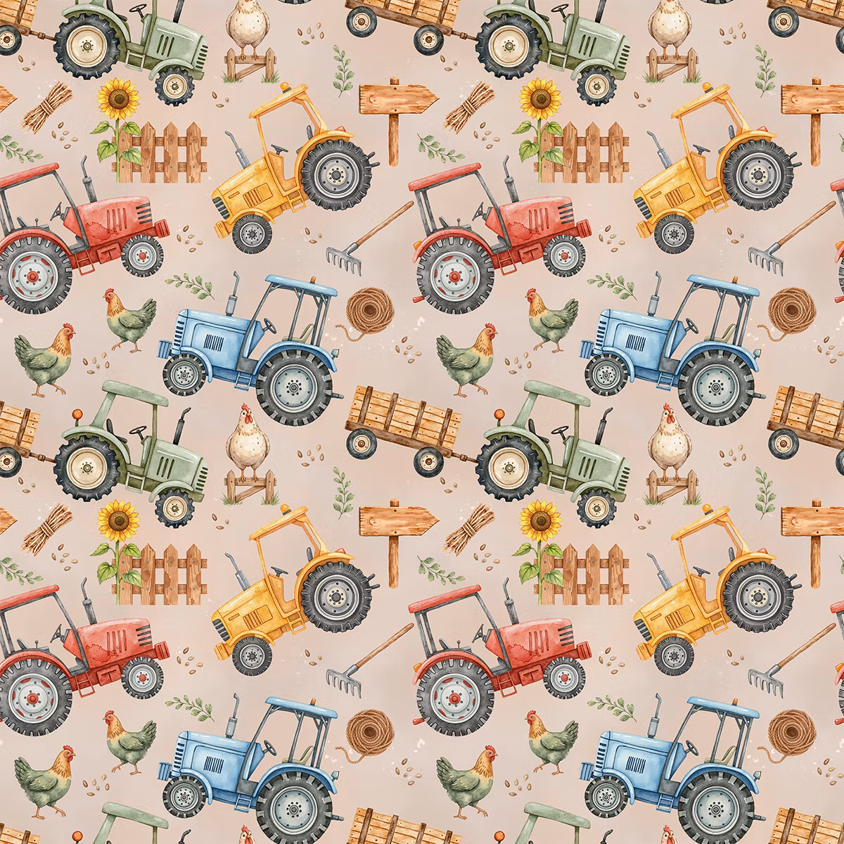 Fargerike traktorer French terry