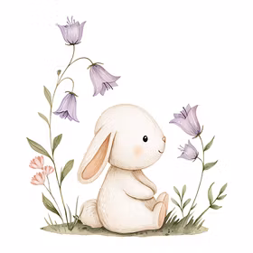 Bunny and bellflowers