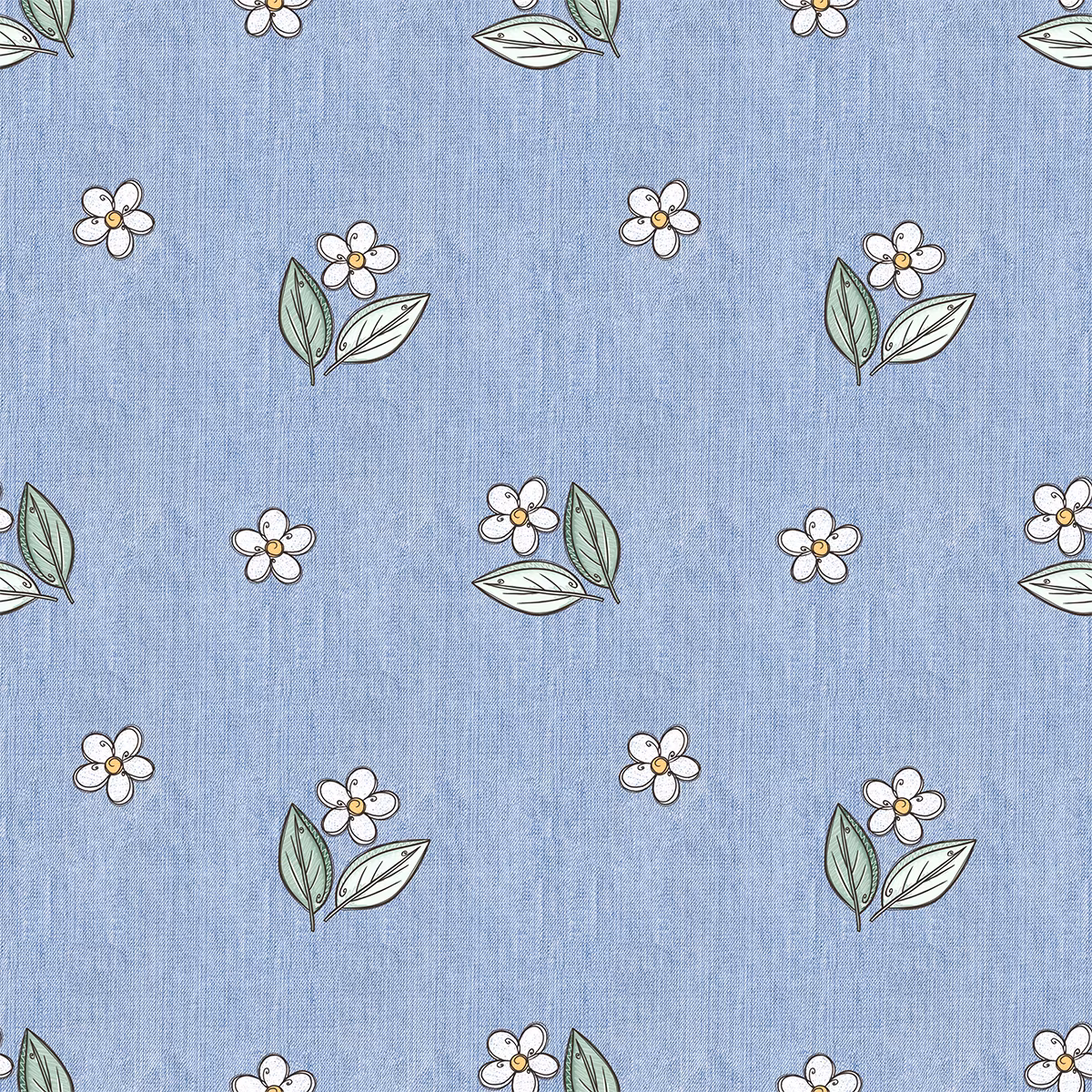Blomster hvit denim French terry