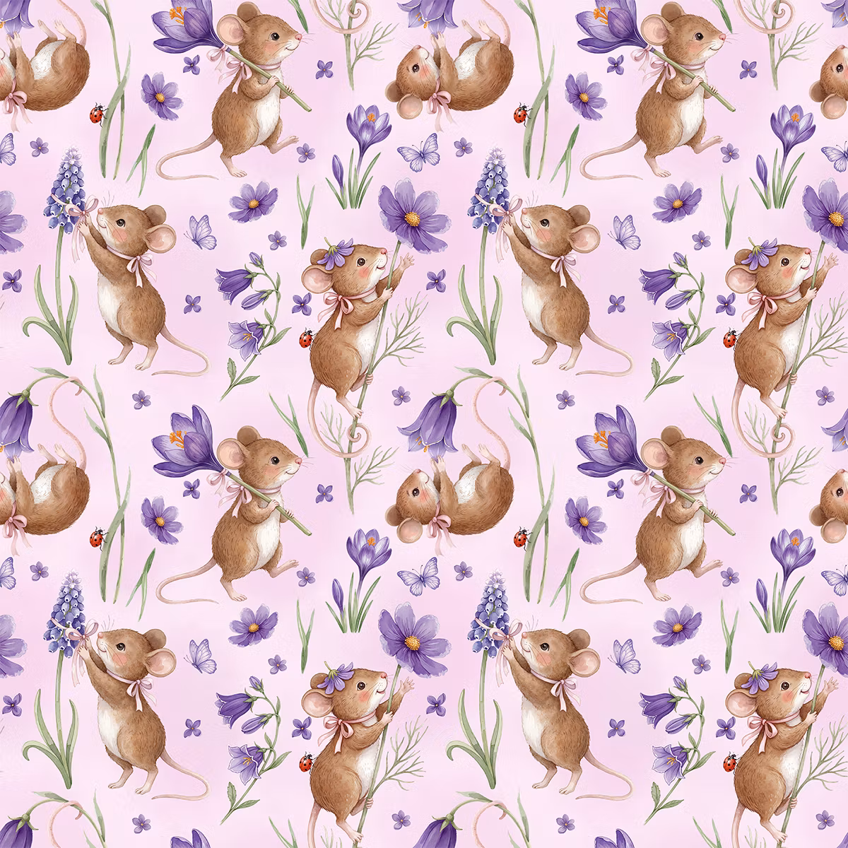 Mus i blomstereng lilla jersey