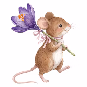 Mus i blomstereng lilla