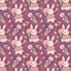 Kanin i blomstereng mauve jersey