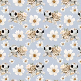 Skilpadde og blomster blå jersey