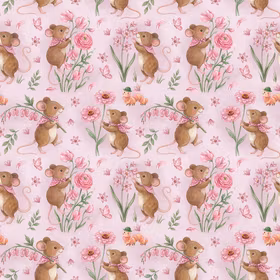 Mus i blomstereng rosa jersey