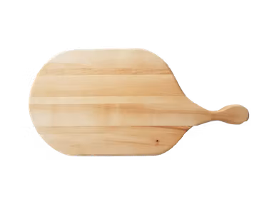 Vacker svängd stavlimmad skärbräda i björk med handtag 58x28 cm