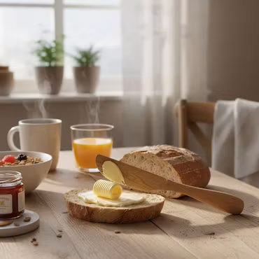 Rejäl och klassisk handgjord smörkniv av ek inklusive frakt