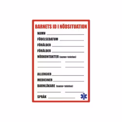 Barnets Id i nödsituation svenska dekal 2 pack ( en för varje sida)