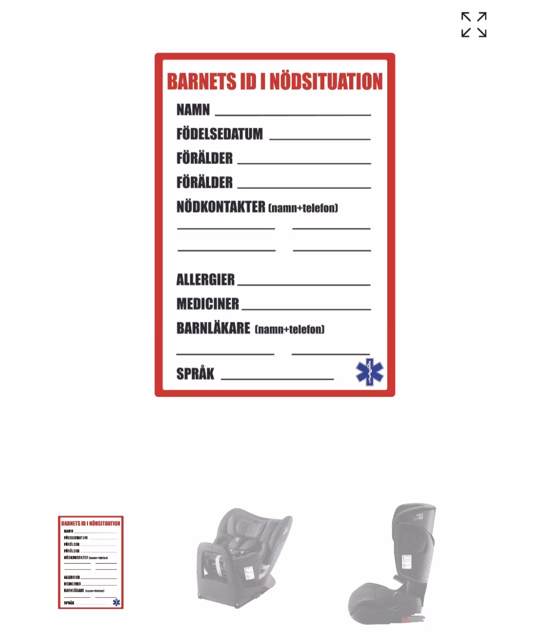Barnets Id i nödsituation svenska dekal 2 pack ( en för varje sida)