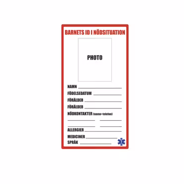 Barnets Id i nödsituation svenska med foto dekal 2 pack ( en för varje sida)