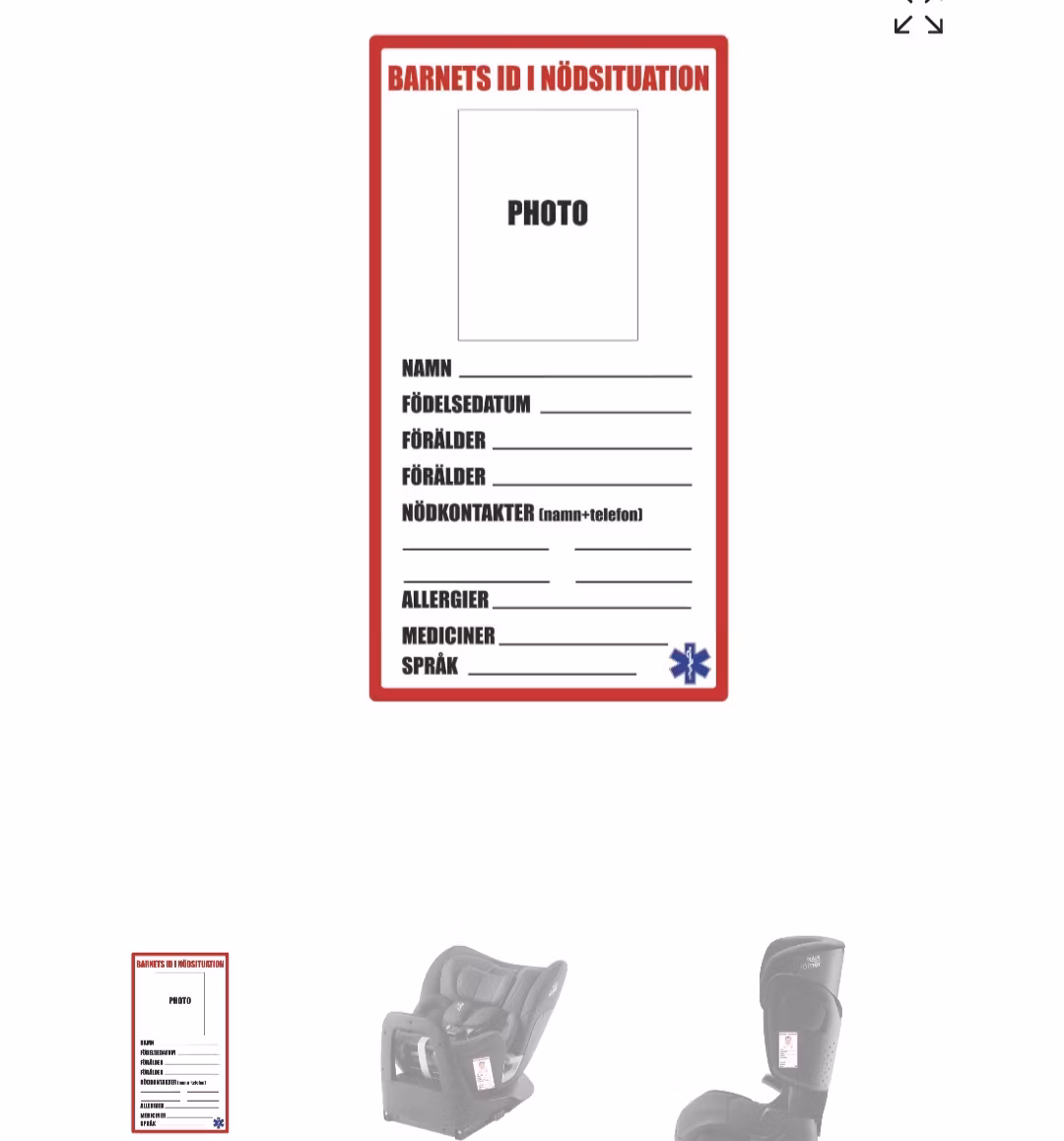 Barnets Id i nödsituation svenska med foto dekal 2 pack ( en för varje sida)