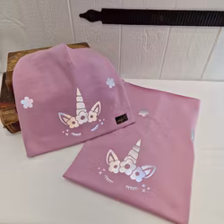Reflexset mössa och buff enhörning och blommor storlek 48-58
