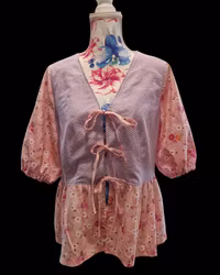 Blus återbrukat tyg rosa lila - storlek 42