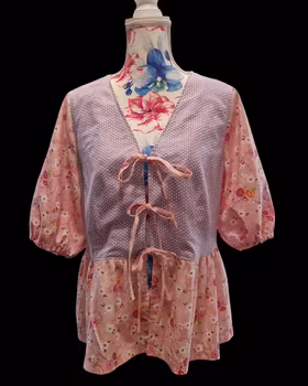 Blus återbrukat tyg rosa lila - storlek 42