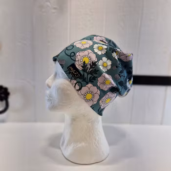 Mössa retro blomma grön och ljusrosa