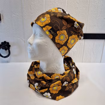 Tubsjal/halsduk retro blomma brun och orange