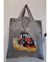Tygkasse grå med röd traktor