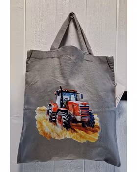 Tygkasse grå med röd traktor