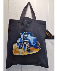 Tygkasse svart med blå traktor