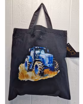 Tygkasse svart med blå traktor