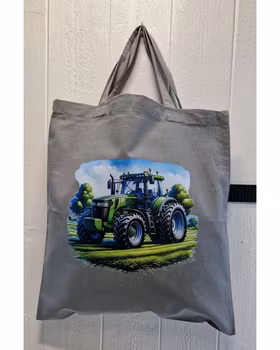 Tygkasse grå med grön traktor