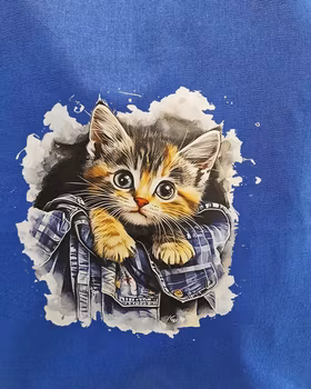 Tygkasse kornblå med katt