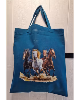 Tygkasse petrol med hästar