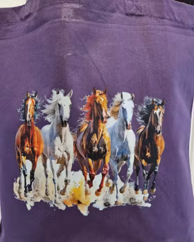 Tygkasse mörklia med hästar