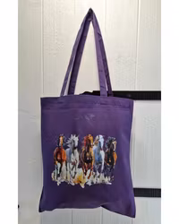 Tygkasse mörklia med hästar