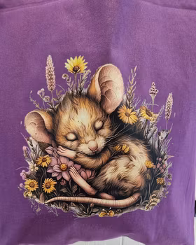 Tygkasse mörklila med mus