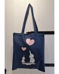 Tygkasse marinblå med söta elefanter