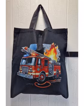 Tygkasse svart med brandbil