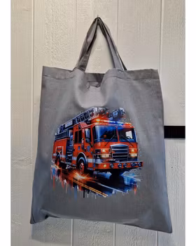 Tygkasse grå med brandbil 1