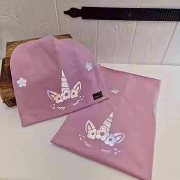 Reflexbuff/halsduk med stor enhörning och blommor