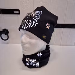 Reflexbuff/halsduk med stor katt och tassar