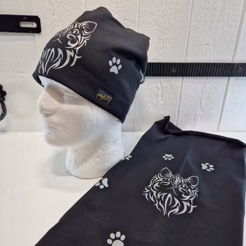 Reflexbuff/halsduk med stor katt och tassar