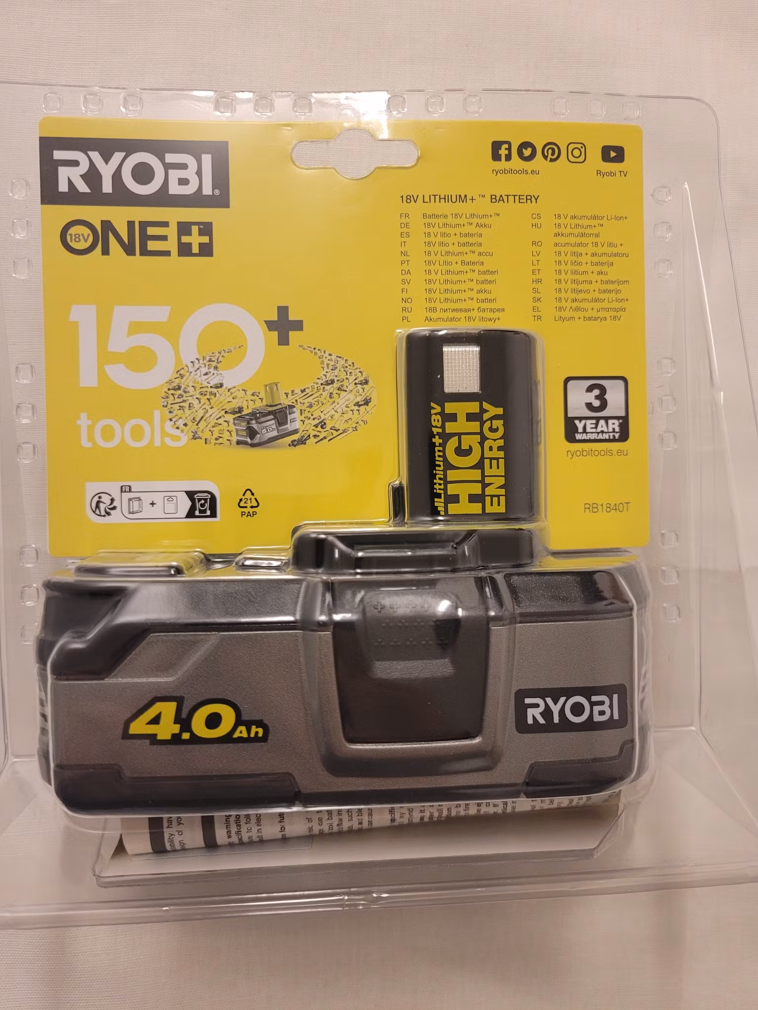 Ryobi Batteri RB1840T 18V High energy 4.0Ah ONE+