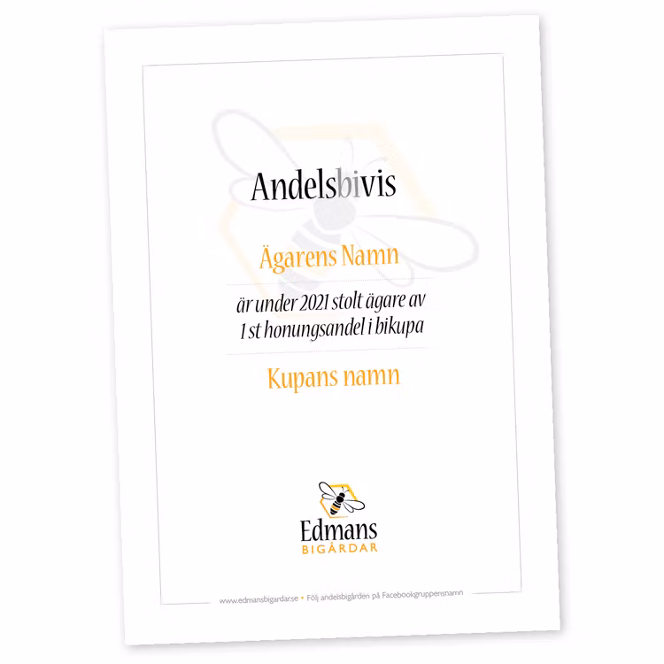 Andelshonung – Välj till – Utskrift av andelsbevis