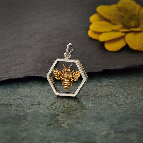 Hexagonram i silver med bronsbi