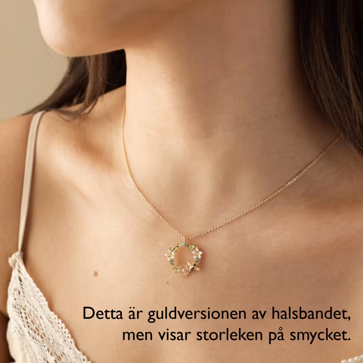 Halsband – Rund blomsterkrans med bi, silver