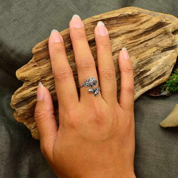 Ring – Ekollon & blad, silver