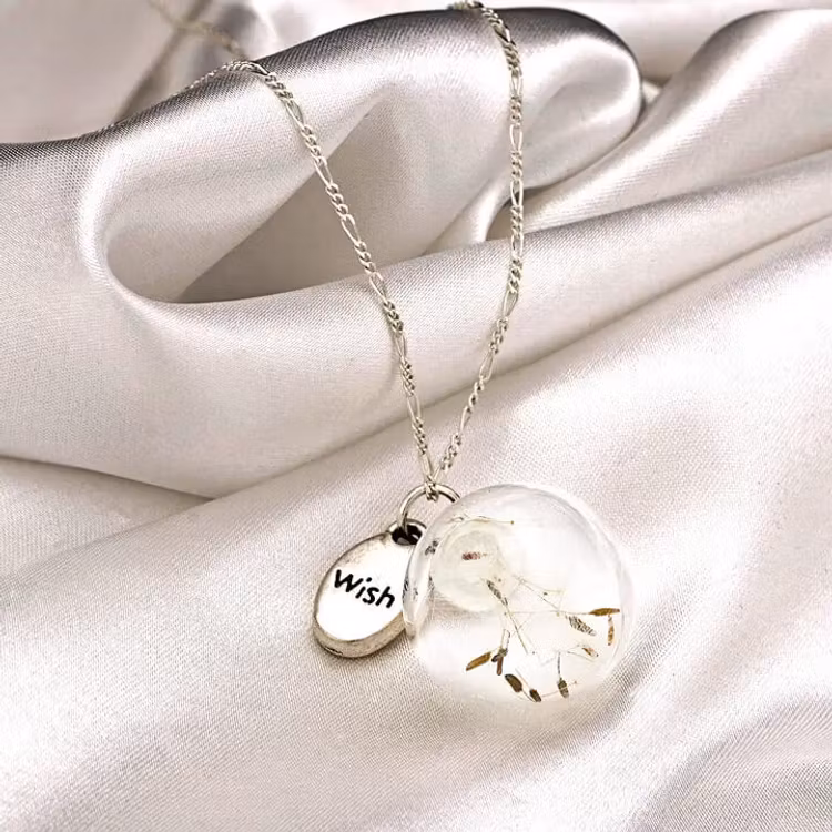 Halsband – Maskrosfrön i glaskula, silver