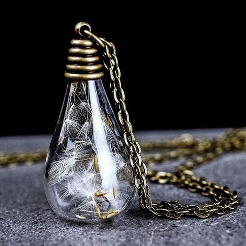 Halsband – Maskrosfrön i glasdroppe