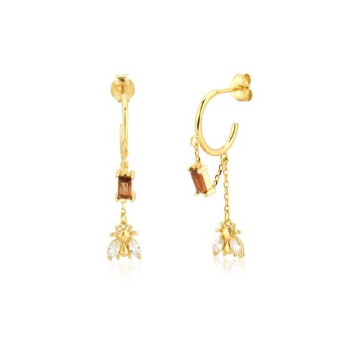 Örhänge – Geneve Honey Bee Chain Bezel Huggie, guld
