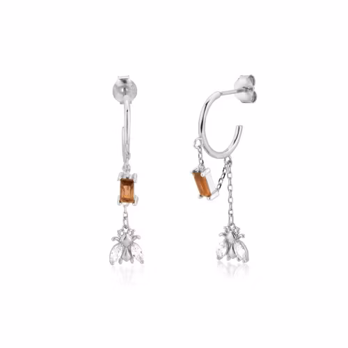 Örhänge – Geneve Honey Bee Chain Bezel Huggie, silver