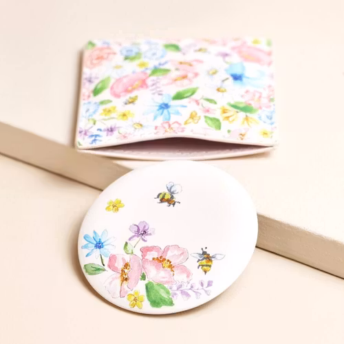 Fickspegel – Pastelliga blommor och bin