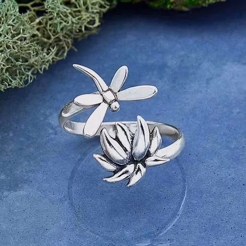 Ring – Trollslända & Lotus, silver